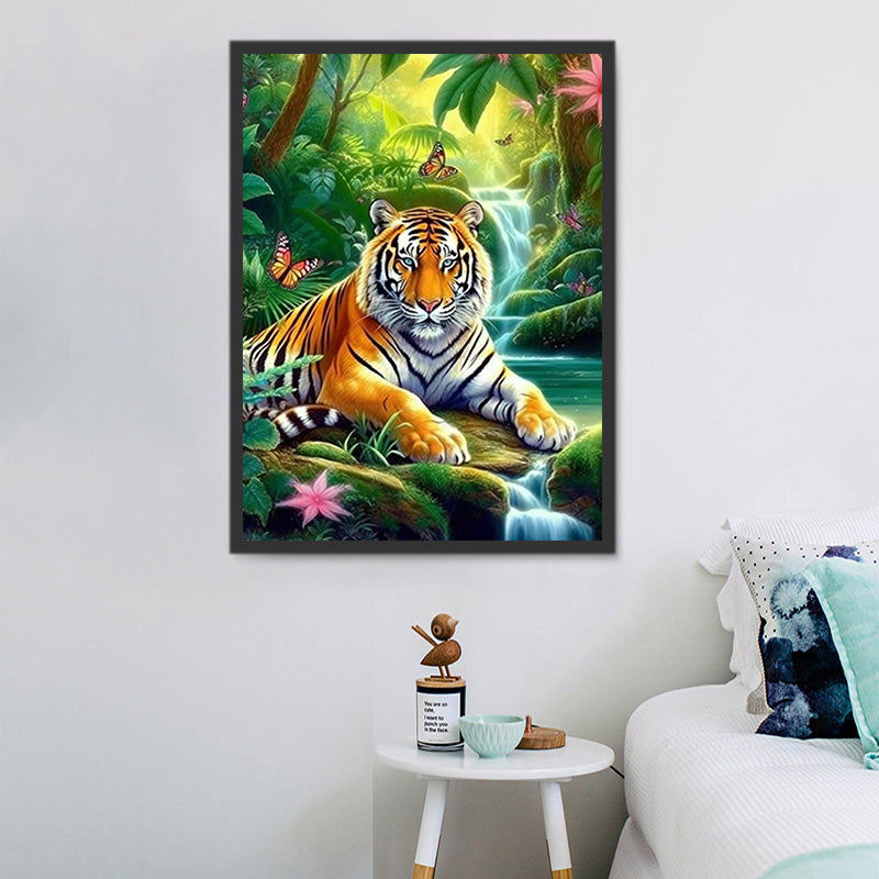 Kit Diamond Painting 5D Petit Tigre Et Fleurs - Toile Et Diamants - Neuf - DIY
