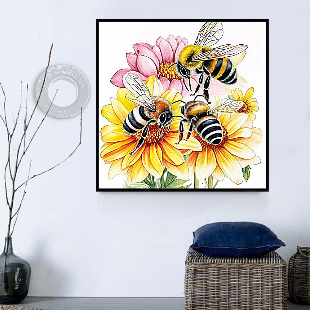5D Diamant Painting Kit Complet Fleur D'abeille Peinture Diamant Kit Broderie, DIY Diamond Painting Adulte Loisirs Créatifs Point De Croix Diamant Painting, Pour Décoration Maison 40x50cm S-2662