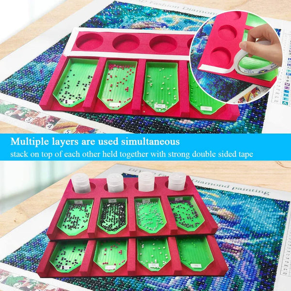 Kit 45 Boîtes Rangement Diamond Painting – Plateaux 2 En 1 + Couvercles Anti-Fuite + 455 Stickers