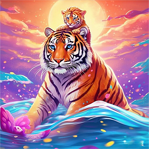 Kit DIY Diamond Painting Tigre - Broderie Diamant 5D Ronde - Déco Murale 30x40cm Pour Chambre Ou Bureau
