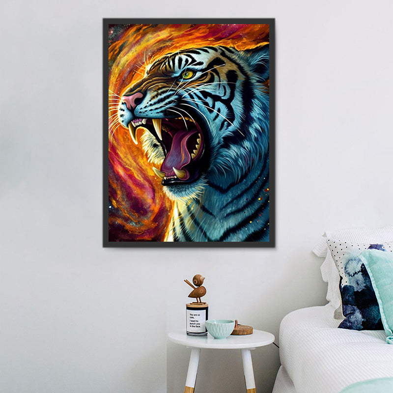 Kit De Peinture En Diamant DIY 5D - Thème Animal De Famille De Tigre, Broderie De Diamant Ronde Complète, Art De Canvas Pour Décoration Murale, Plusieurs Tailles (40x70cm / 15,75x27,56po / 90x60cm