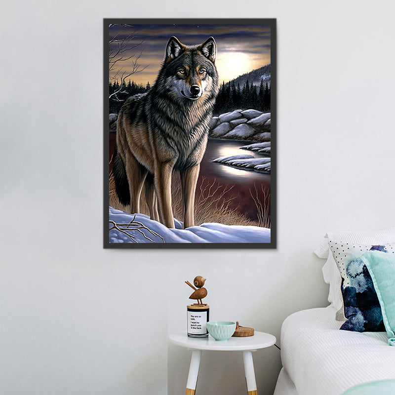 5D DIY Kits De Peinture Diamant Pour Adultes Animal Loup Grande Diamond Painting Complet Strass Broderie Diamant Point De Croix Arts Crafts Pour La Décoration Murale à La Maison (70x140cm/28x56inch